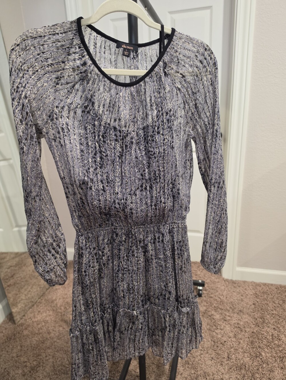 Ella Moss Silk Blend Metallic Animal Print Ruffle Dress Small